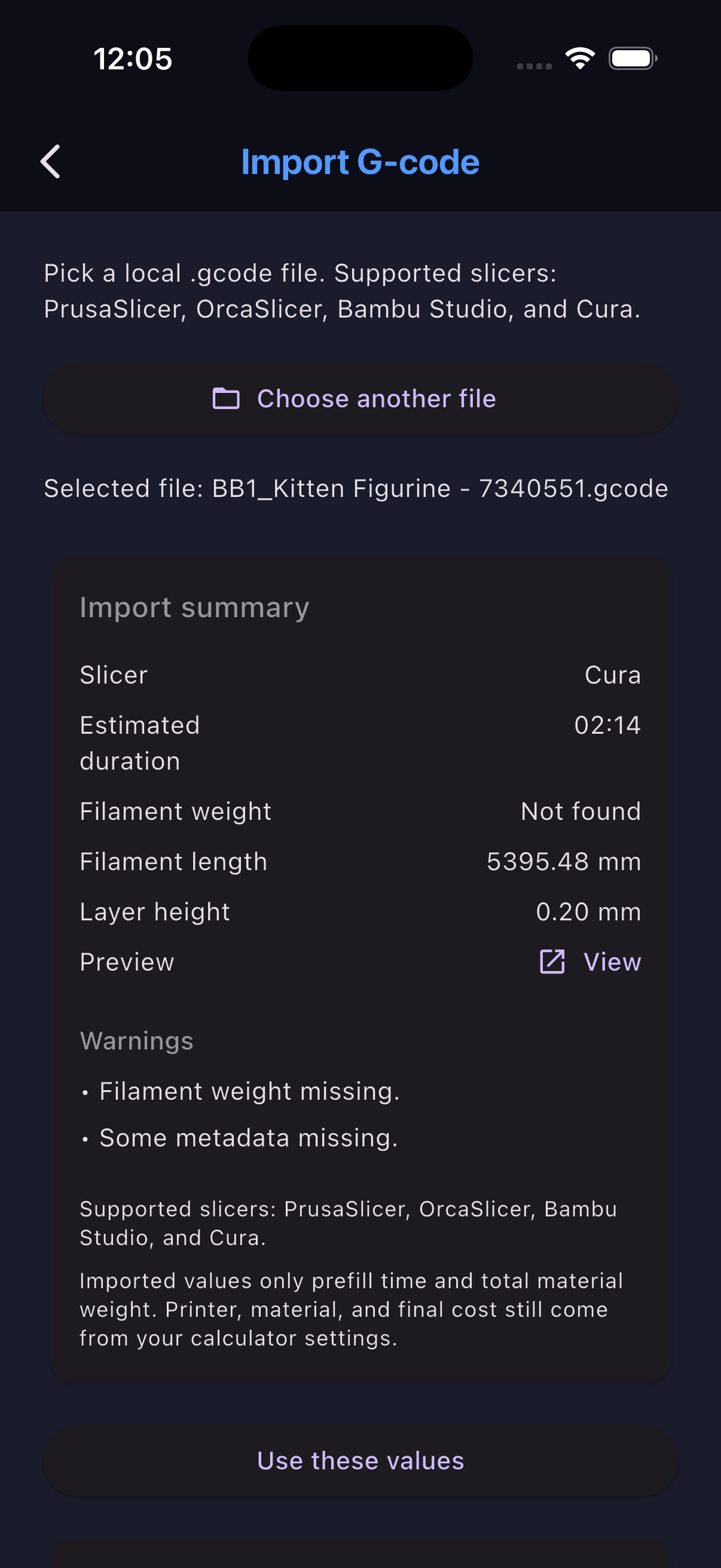 Import supported G-code files